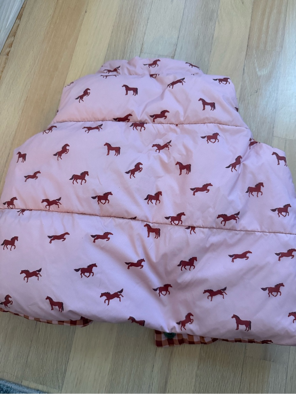 Pink Chicken Mini Horse Reversable Puffer Vest - Picture 3 of 5